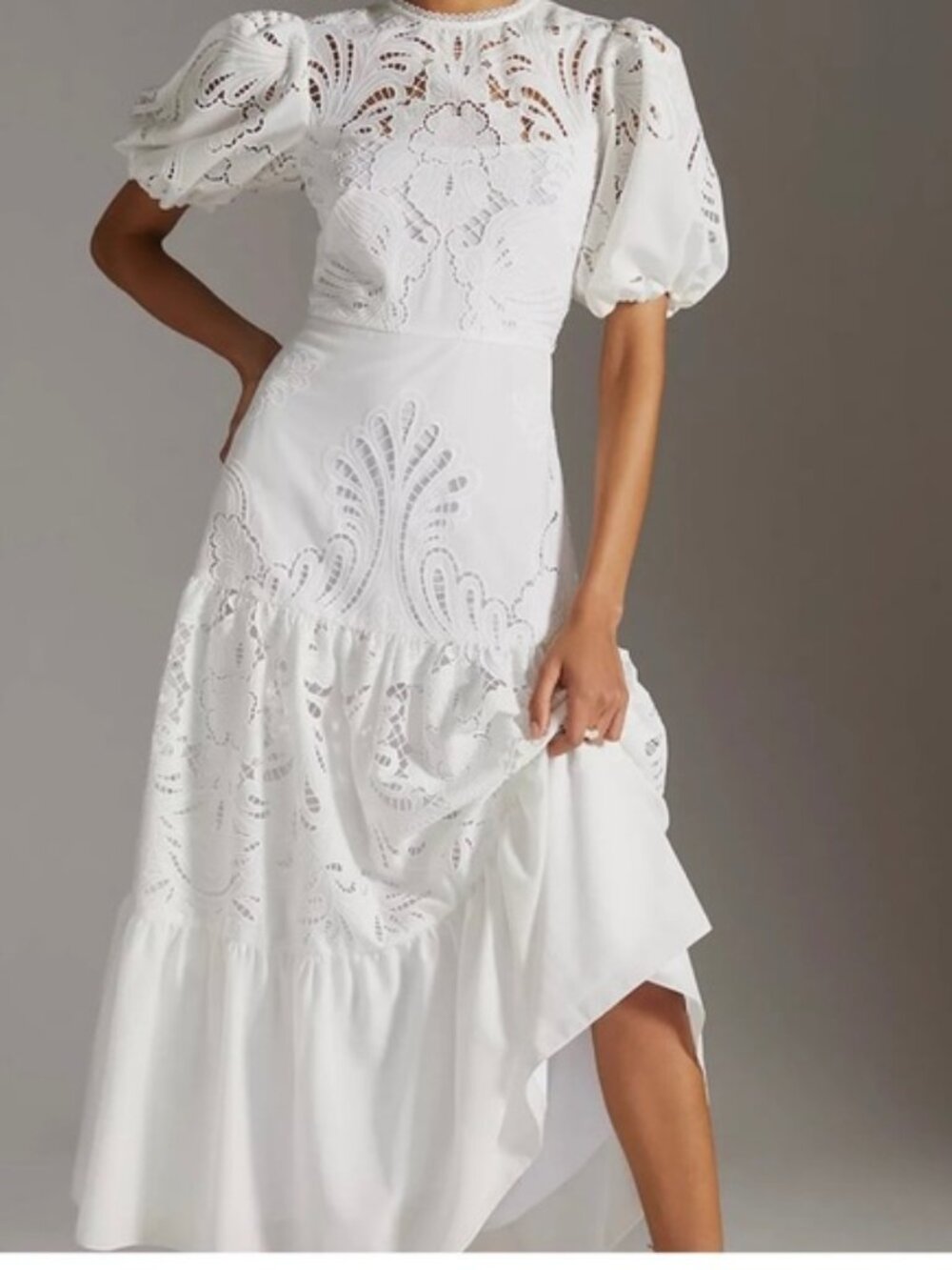 Shoshanna Soren Tiered Eyelet Lace Maxi Dress